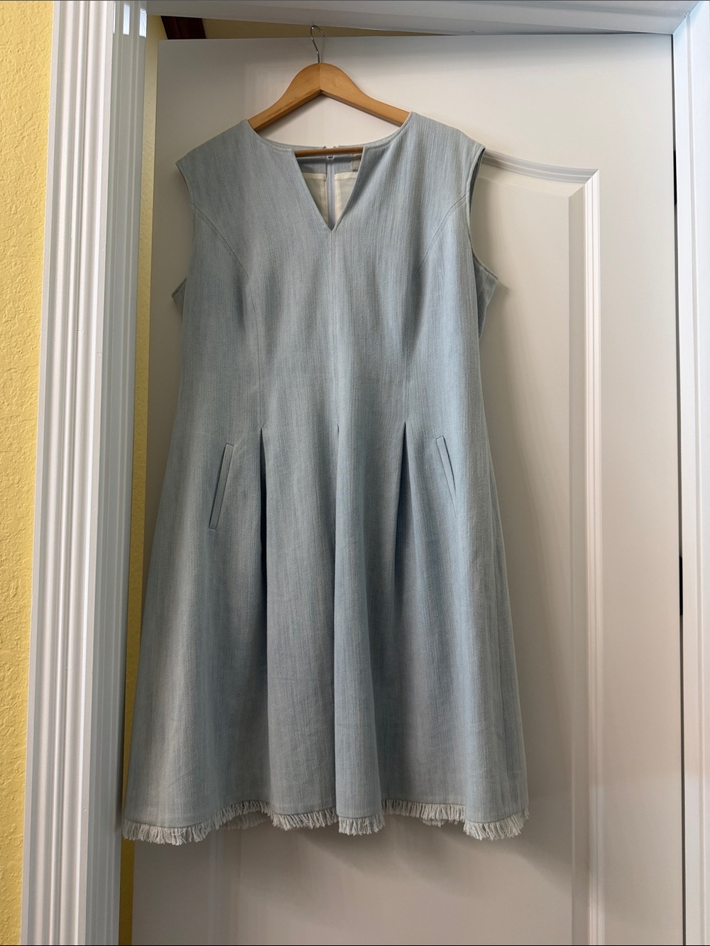 Light Blue Sleeveless A-Line Dress with Fringe Hem
